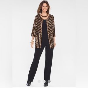 CHICO'S TRAVELERS Leopard Dree Strip Jacket open front 3/4 sleeve Size 2(L 12 )